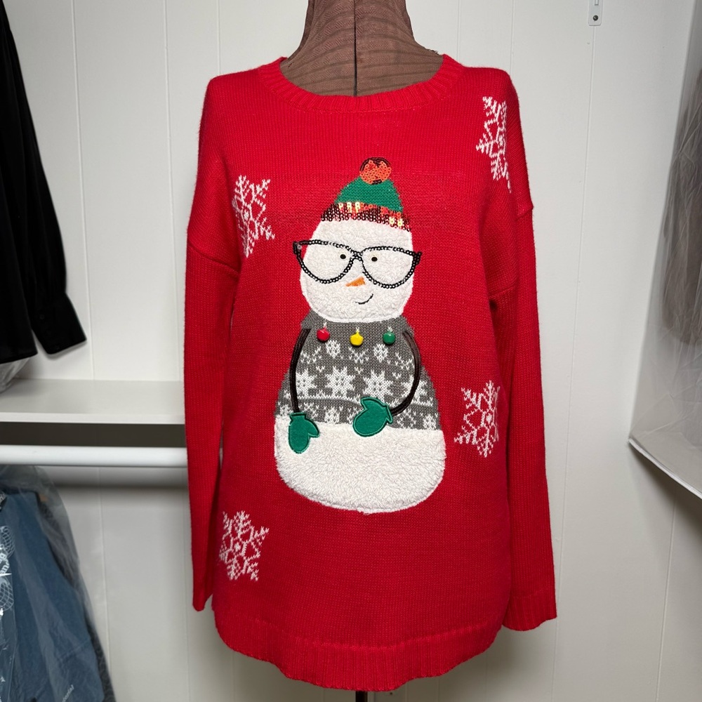 Vintage Red Tiara International Snowman Ugly Christmas Sweater Size Large